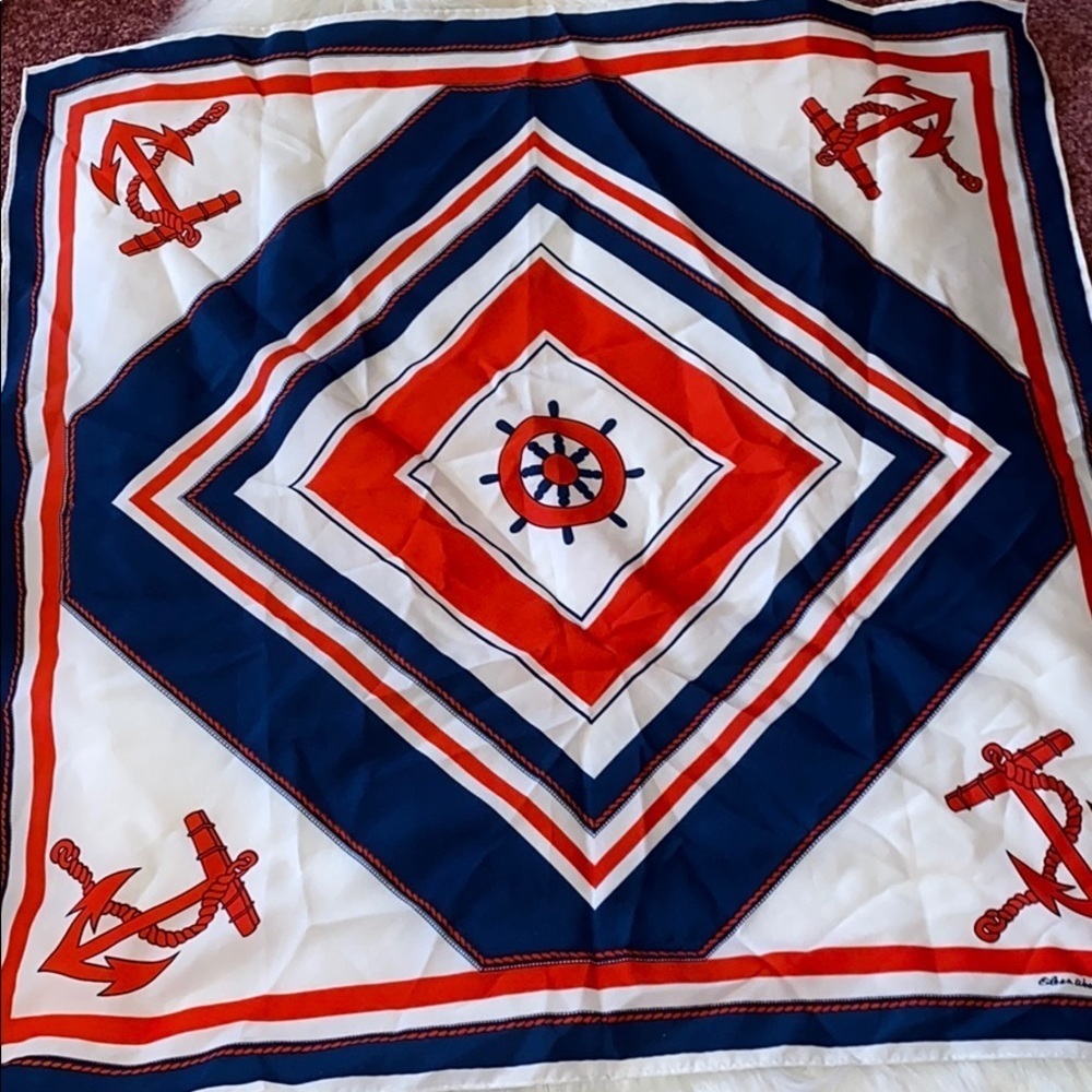 Nautical Red & Navy Square Silk Scarf